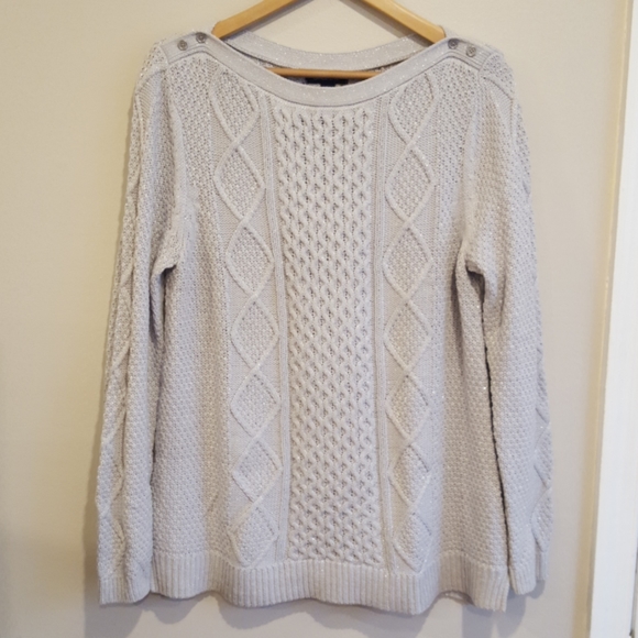 Lands' End Sweaters - EUC Lands' End Cabled Boatneck Silver Knit Sweater